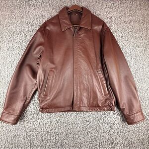 Genuine Leather Jacket Reed Brown Mens 40 Zip Front Lined Classic